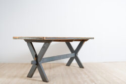 Worktable / dining table in painted pine from northern Sweden. Untouched original condition with legs painted in the blue grey original paint.
