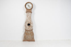 Classic long case clock in rococo from Sweden made around the early to mid 19th century, 1820 t0 1840. The clock is painted pine