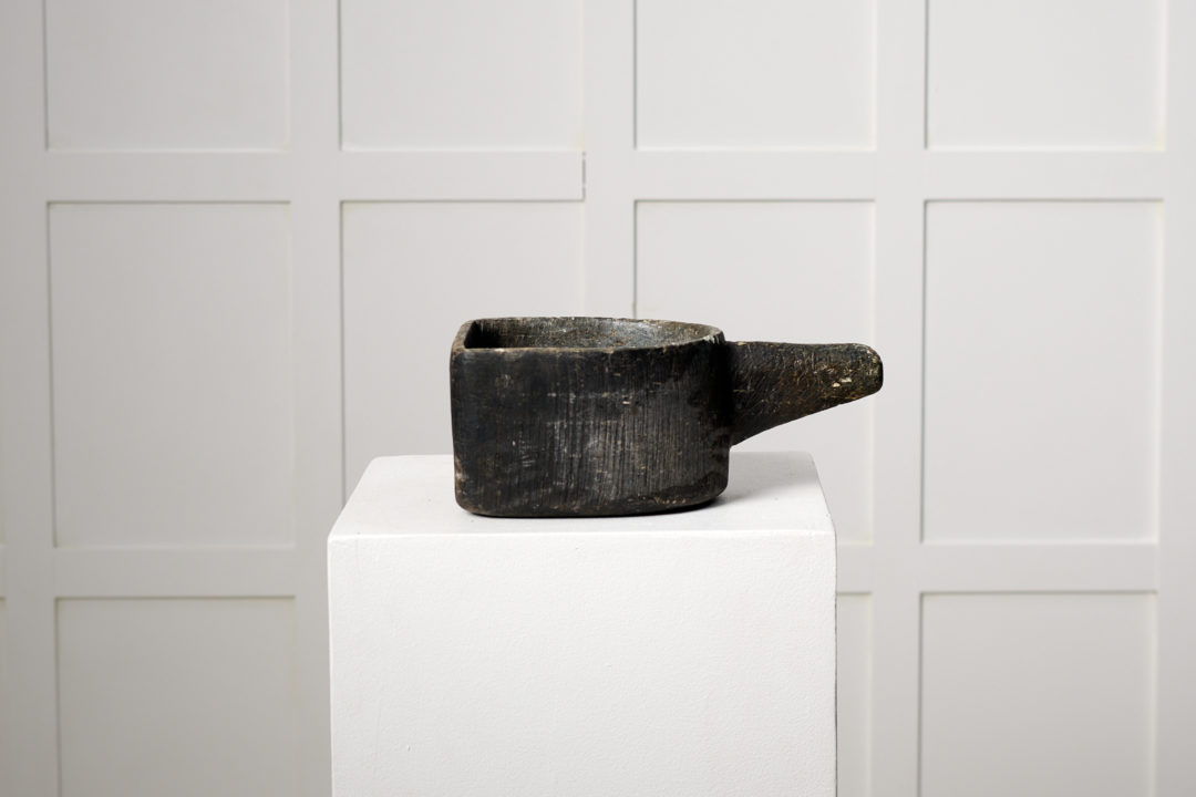 Antique Swedish stone pot in soapstone made in northern Sweden around 1820 to 1840. The pot would have been used to prepare food over open fire