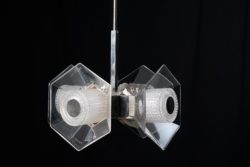 Vintage chrome ceiling light from the 1960s to 1970s. The light is likely Italian and has a frame in chromed metal