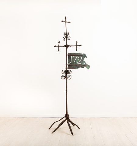 Unique antique weather vane in hand wrought iron. The weather vane is dated ‘1725’ and the plaque with the dating is made from copper.