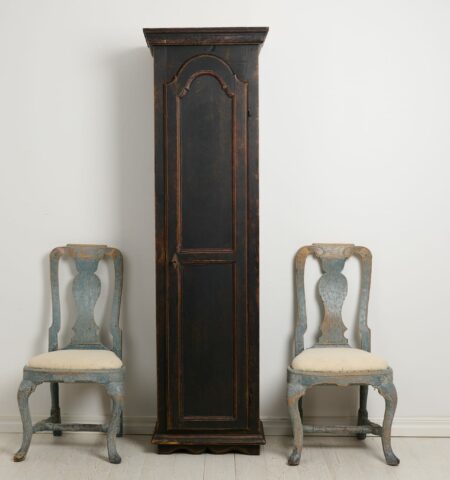Antique Swedish narrow cabinet with a single door. The cabinet has an unusual shape, tall and narrow. Made by hand in northern Sweden around the 1840s