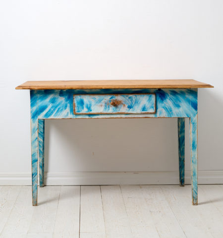Blue antique country table in Gustavian Style. The table has a very unusual and charming original paint in blue and white, which are rare colours