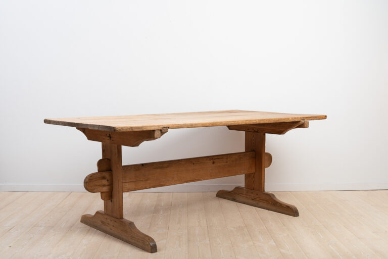 Swedish Pine Folk Art Dinner Table with Untouched Patina