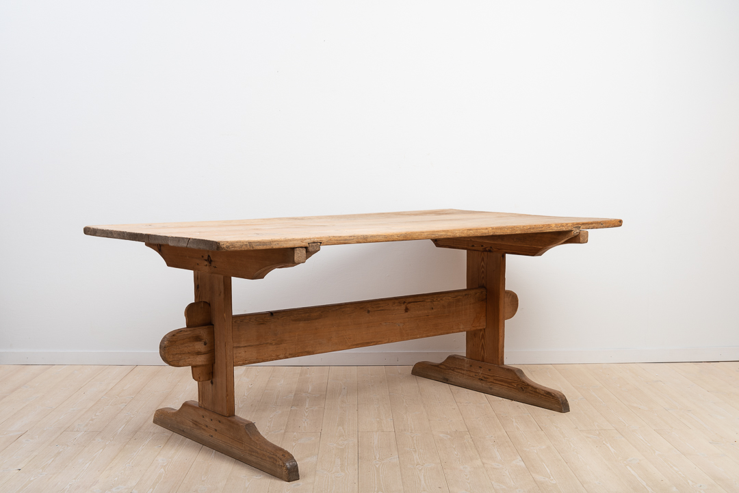 Swedish Pine Folk Art Dinner Table with Untouched Patina