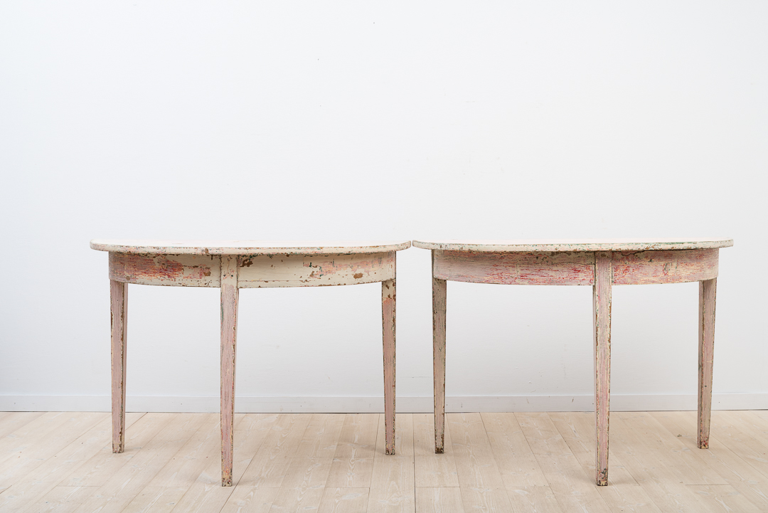 Gustavian Demi Lune Table in Two Parts with Historic Paint