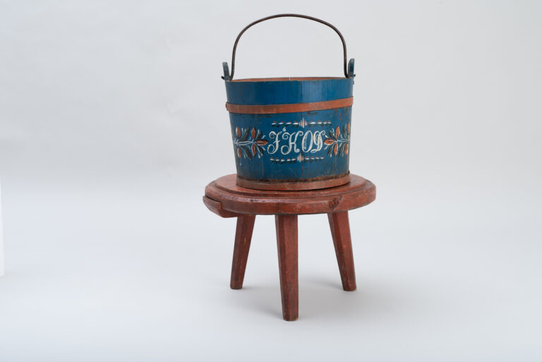 Folk Art Wooden Bucket with Decorative Paint