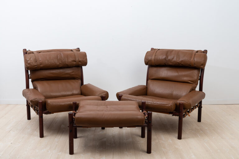 Inca Armchairs with Appurtenant Ottoman by Arne Norell