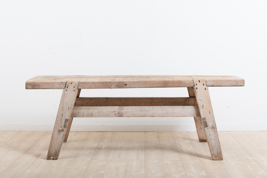 Never Painted Folk Art Bench from Northern Sweden