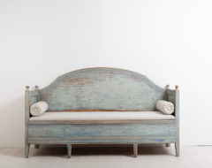Rare gustavian sofa from northern Sweden. Made around 1790. Dry scarped to the original blue paint. Good patina. Straight model with a curved back