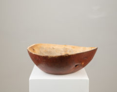 Birch root bowl in untouched original condition. The wooden bowl is an organic shape and marked underneath with a house mark from the first owner