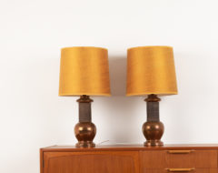 Retro Bitossi Copper Lamps from Italy. The lamps are in ceramic with a copper surface. Original labels underneath as well as the stickers from Bergboms