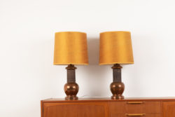 Retro Bitossi Copper Lamps from Italy. The lamps are in ceramic with a copper surface. Original labels underneath as well as the stickers from Bergboms