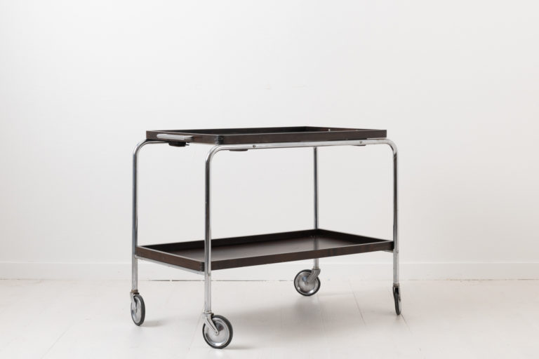 Art Deco Bar Cart with Metal Frame and Wood Trays