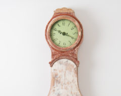 Gustavian long case clock from northern Sweden, made around 1790 to 1800. Made in painted pine and scraped to original paint.