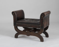 Otto Schulz tabouret for Boet in Gothenburg. Designed and produced during the 1930s with upholstery in leather and riveted details.