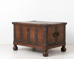 Swedish baroque chest from the later half of the 18th century. The chest has original details in hand wrought iron such as the handle, lock and key
