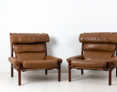 Inca armchairs by Arne Norell designed 1971. The pair of armchairs have upholstery in buffalo leather and frames made from birch.