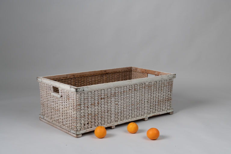 Woven Basket from Pine Shavings with White Paint