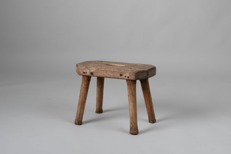 Folk Art Pine Stool from Northern Sweden