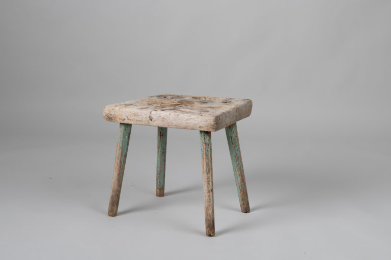 Northern Swedish Antique Stool with a Square Seat
