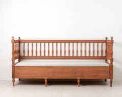 Gustavian and neoclassical provincial sofa from northern Sweden. The sofa is pine with the hand-scraped-to original paint