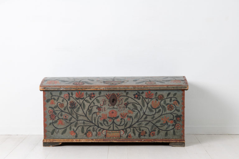 Folk Art Pine Chest from Northern Sweden