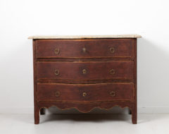 Baroque chest of drawers from Sweden made during the mid to late 1700s, around 1760 to 1770. The chest has old paint with distress and patina