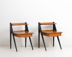 Swedish teak nightstands from the mid 20th century in the characteristic Scandinavian modern style. The nightstands are teak by Yngve Ekström