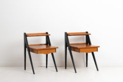 Swedish teak nightstands from the mid 20th century in the characteristic Scandinavian modern style. The nightstands are teak by Yngve Ekström