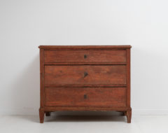 Genuine classic gustavian bureau in a straight model with 3 drawers and tapered legs or feet. Made from pine during the late 1700s in Sweden