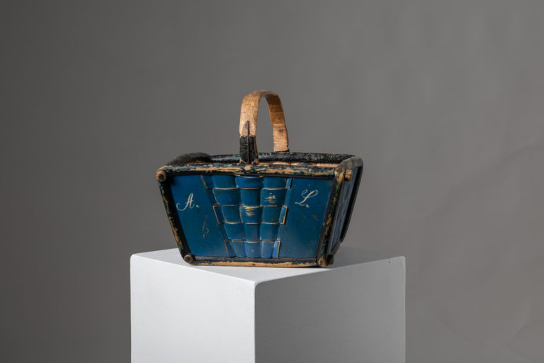 Blue Folk Art Basket with Original Paint
