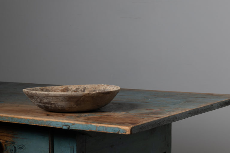Antique Round Wood Bowl Made in Sweden
