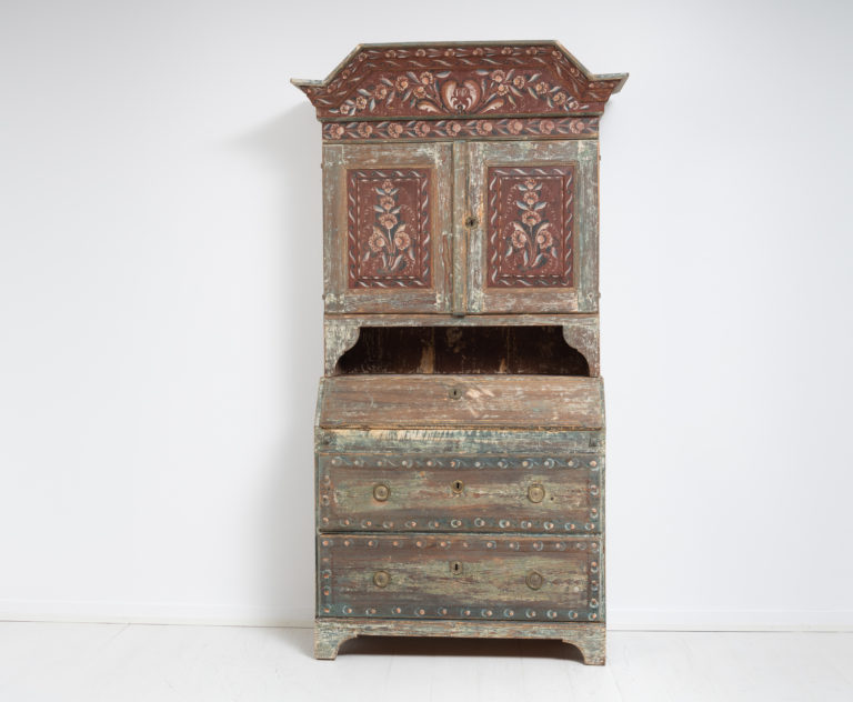 Folk Art Secretary Cabinet with Decorative Paint