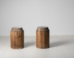 Two antique wood pedestals in Swedish pine. The pedestals are made in pine with an 12-sided shape where each side is it's own board