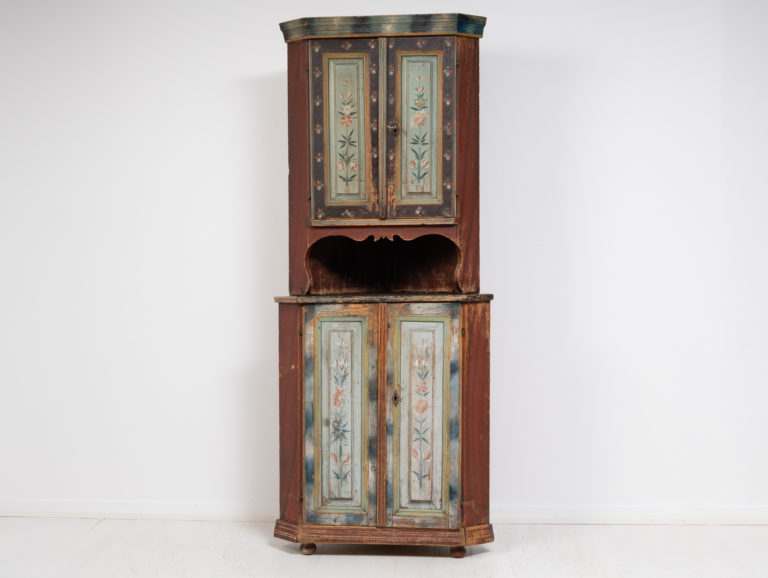 Rare Swedish Corner Cabinet with Original Paint