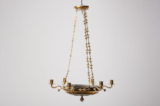 Antique empire ceiling light and planter from the early 19th century, around 1830. The light is from Sweden and has a frame in brass