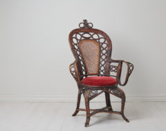 Antique woven basket chair from Sweden made around the late 1800s. The chair is an unusual find with an eclectic collection of techniques
