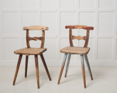 Pair of folk art chairs from northern Sweden made around 1810 to 1820. The chairs are a charming primitive model made by hand