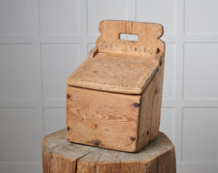 Folk art flour box from northern Sweden. The box was made by hand during the mid 1800s from pine and was used to store flour.