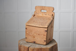 Folk art flour box from northern Sweden. The box was made by hand during the mid 1800s from pine and was used to store flour.