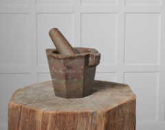 Antique stone mortar and pestle from Sweden made around the mid 1800s. They both have traces of use as well as patina and character