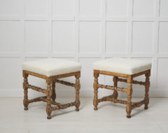 Pair of rare baroque stools from Sweden made during the mid 1700s, around 1760. The stools are genuine and made by hand