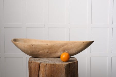 Unique Swedish folk-art bowl in a very unusual boat like shape. This wooden bowl is large and wide with date "1782" underneath along with a set of initials