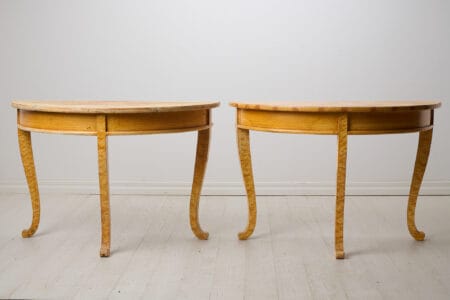 Antique demi-lune table from Sweden. The table consists of two half-circles, or demi-lunes, made by hand in solid pine in northern Sweden