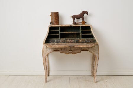 Antique period rococo secretary desk from the late 1700s. This Swedish antique is made by hand in solid pine with elegant proportions