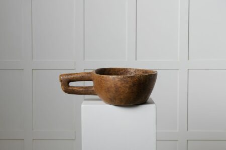 Rare Swedish antique bowl from the late 1700s. This wooden bowl is oval with a carved handle on the side. Made by hand from a single piece of birch root