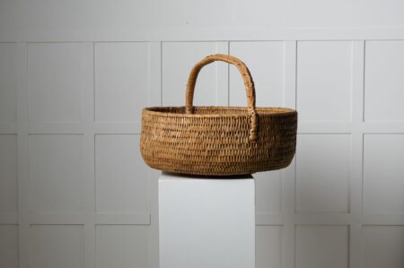 Large antique root basket from northern Sweden. The basket is woven with birch root around the 1880s and is unusually large.