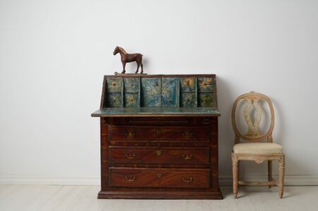 Folk art secretary desk with a painted date, 1840, and initials. This genuine folk art furniture was made in northern Sweden during the 1800s.