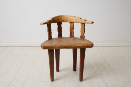 Unique rustic primitive chair in folk art from the early 19th century, northern Sweden. The chair is made by hand in solid pine